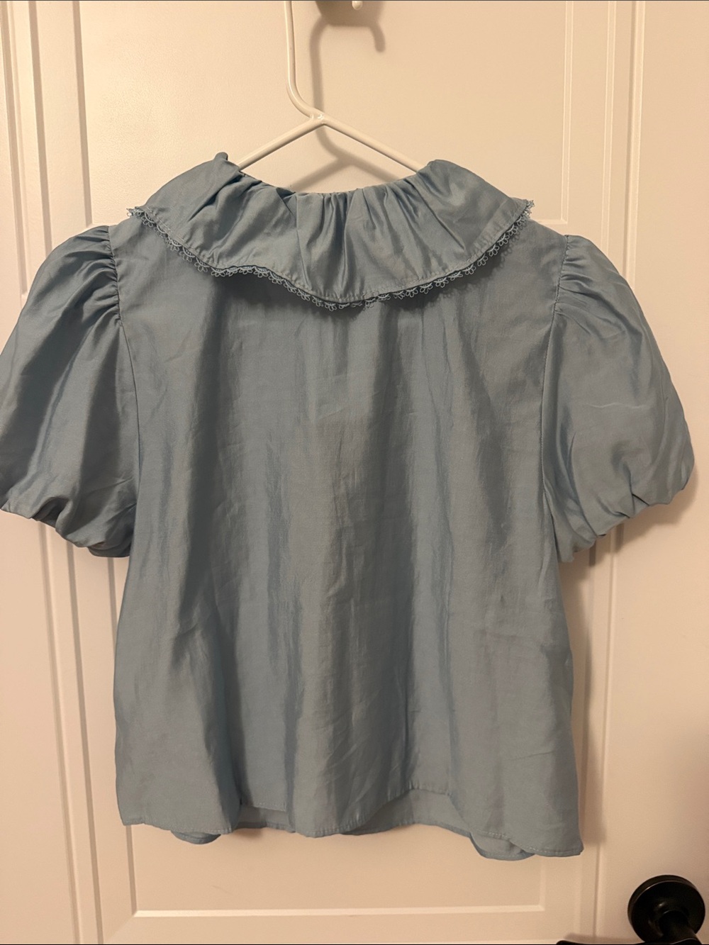Divided Light Blue Ruffle Tie-Front Blouse - Picture 4 of 5